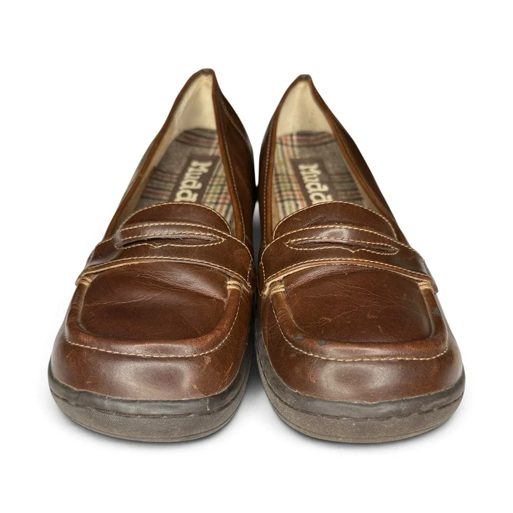 Vintage 90s Y2K Mudd Loafer Shoes Brown Womens Sz 8M Babydoll Dark Academia